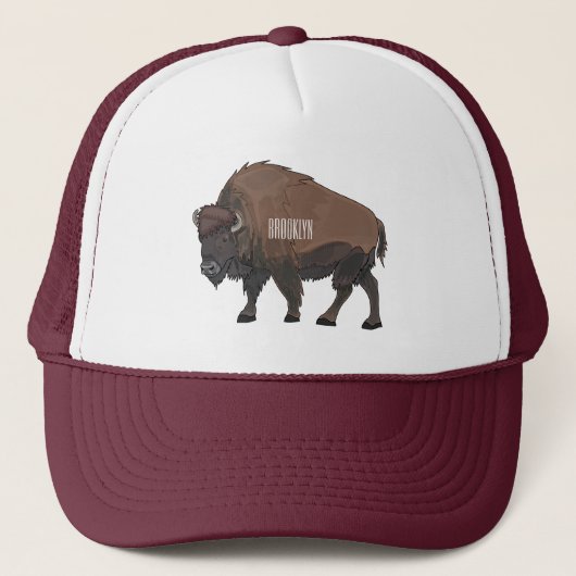 Bison cartoon afbeelding trucker pet (Voorkant)