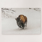 Bison die door de sneeuw springt - stuk 1014 legpuzzel (Horizontaal)