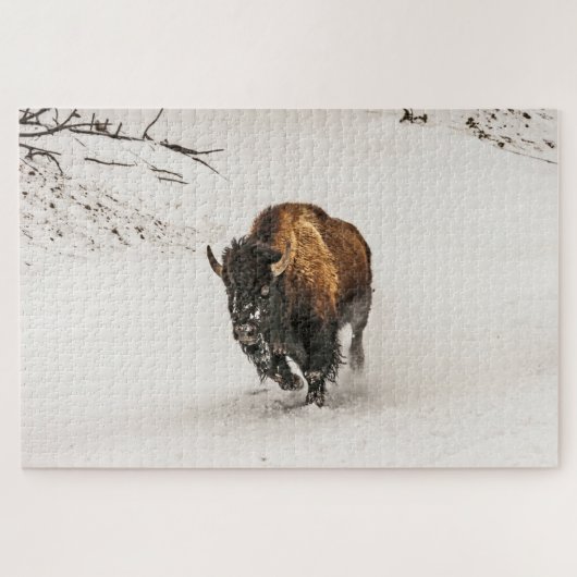 Bison die door de sneeuw springt - stuk 1014 legpuzzel (Horizontaal)