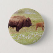 Bison en kalf in geelsteen ronde button 5,7 cm (Voorkant)