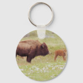 Bison en kalf in geelsteen sleutelhanger (Voorkant)