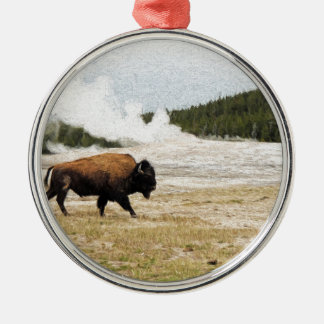 Bison en oude gelovigen metalen ornament