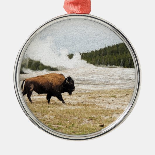 Bison en oude gelovigen metalen ornament (Voorkant)