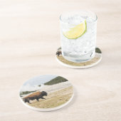 Bison en oude gelovigen zandsteen onderzetter (Zijkant)