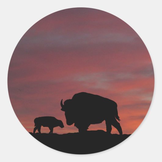 Bison familie ronde sticker (Voorkant)