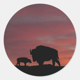 Bison familie ronde sticker