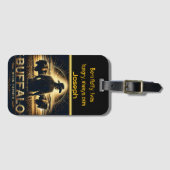 Bison Farmer bij zonsondergang Bagagelabel (Voorkant (horizontaal))