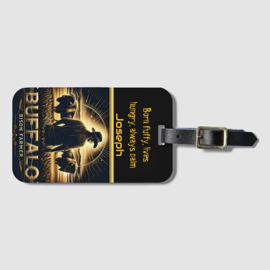 Bison Farmer bij zonsondergang Bagagelabel (Voorkant (horizontaal))