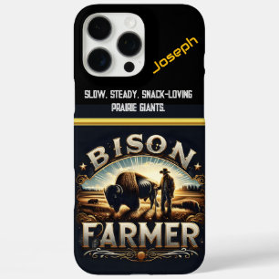 Bison Farmer Tending naar zijn kudde in de schemer iPhone 16 Pro Max Hoesje