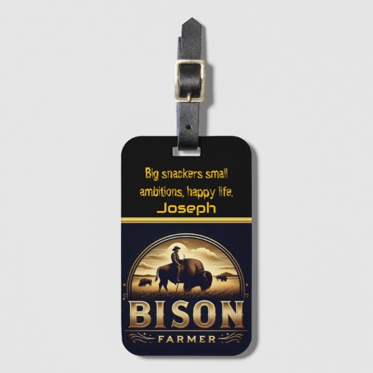Bison Farmer Tending naar zijn kudde in Golden Fie Bagagelabel (Voorkant (verticaal))