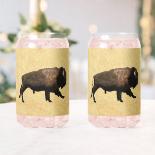 Bison gatsen op oud papier blikvorm glas