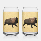 Bison gatsen op oud papier blikvorm glas (Voorkant)