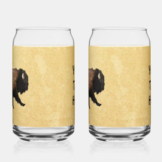 Bison gatsen op oud papier blikvorm glas (Links)
