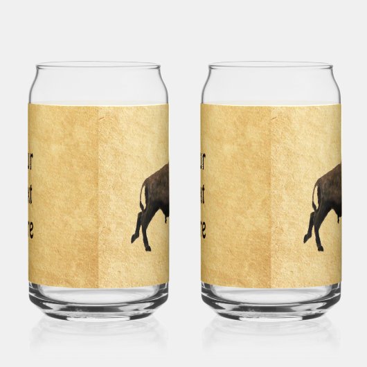 Bison gatsen op oud papier blikvorm glas (Rechts)