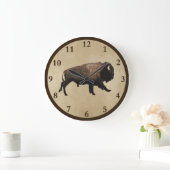 Bison gatsen op oud papier grote klok (Huis)