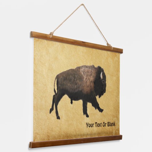 Bison gatsen op oud papier hangend wandkleed (Gebogen)