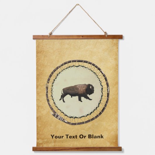 Bison gatsen op oud papier hangend wandkleed (Voorkant)