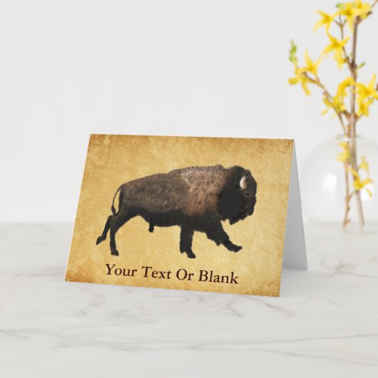 Bison gatsen op oud papier kaart (Gele Bloem)