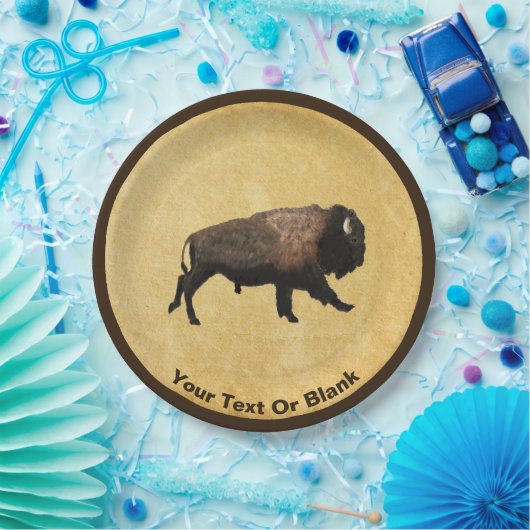 Bison gatsen op oud papier papieren bordje (Feest)