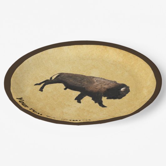 Bison gatsen op oud papier papieren bordje (Gekanteld)