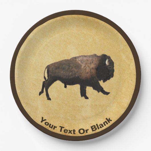 Bison gatsen op oud papier papieren bordje (Voorkant)