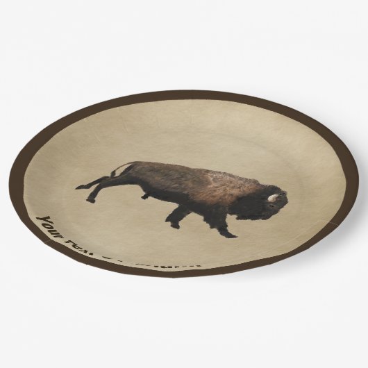 Bison gatsen op oud papier papieren bordje (Gekanteld)