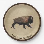 Bison gatsen op oud papier papieren bordje (Voorkant)