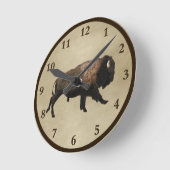 Bison gatsen op oud papier ronde klok (Hoek)
