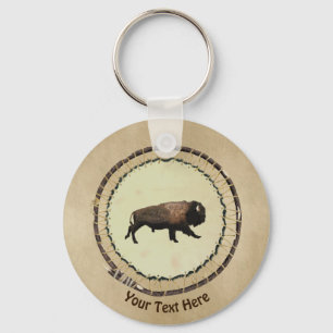Bison gatsen op oud papier sleutelhanger