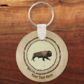 Bison gatsen op oud papier sleutelhanger (Voorkant)