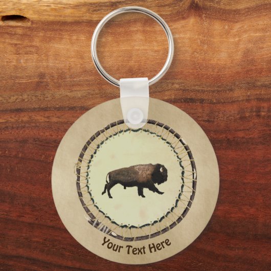 Bison gatsen op oud papier sleutelhanger (Voorkant)