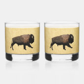 Bison gatsen op oud papier whisky glas (Voorkant)