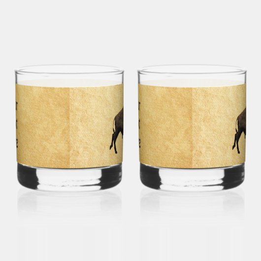 Bison gatsen op oud papier whisky glas (Rechts)