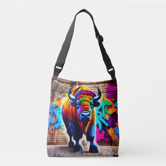 Bison graffiti-stijl crossbody tas (Voorkant)