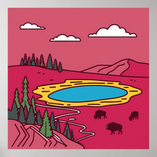 Bison Graze by Geothermal Pool in Yellowstone Poster (Voorkant)