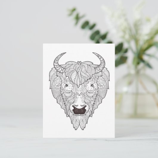 Bison Head Doodle Briefkaart (Staand voorkant)