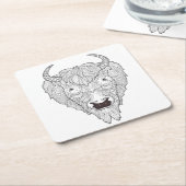 Bison Head Doodle Kartonnen Onderzetters (Schuin)
