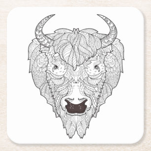 Bison Head Doodle Kartonnen Onderzetters