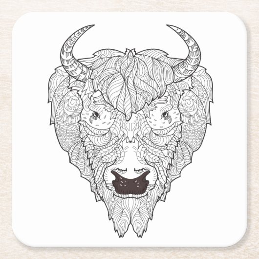 Bison Head Doodle Kartonnen Onderzetters (Voorkant)