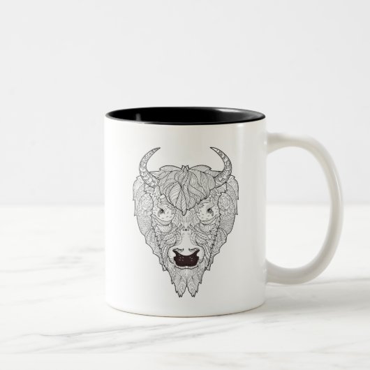 Bison Head Doodle Tweekleurige Koffiemok (Rechts)