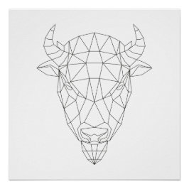 Bison Head Geometric Black & White Modern Art Poster