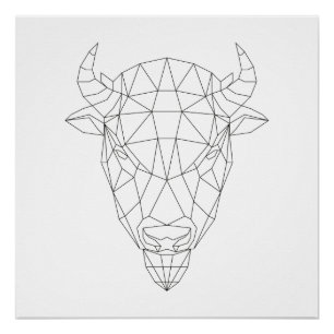 Bison Head Geometric Black & White Modern Art Poster