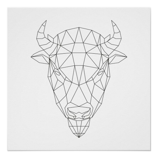 Bison Head Geometric Black & White Modern Art Poster (Voorkant)