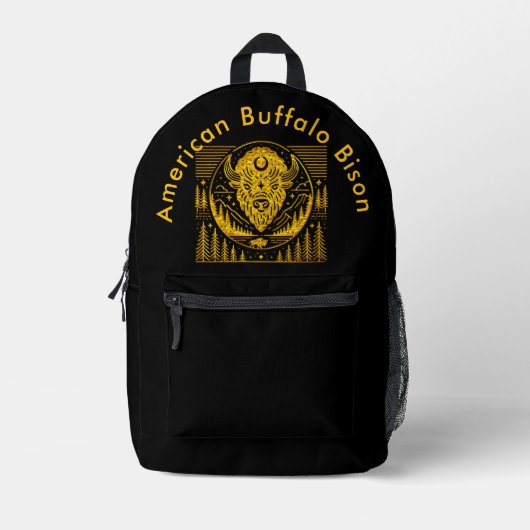 Bison Head silhouet tegen bergachtige achtergrond Bedrukte Rugzak (Voorkant)