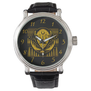 Bison Head silhouet tegen bergachtige achtergrond Horloge