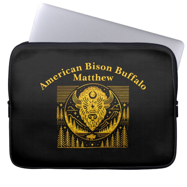 Bison Head silhouet tegen bergachtige achtergrond Laptop Sleeve (Voorkant)