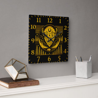 Bison Head silhouet tegen bergachtige achtergrond Vierkante Klok