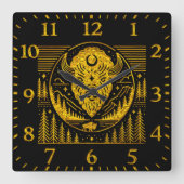 Bison Head silhouet tegen bergachtige achtergrond Vierkante Klok (Voorkant)