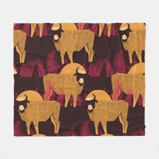 Bison High Grass: Veldpatroon. Fleece Deken (Voorkant (Horizontaal))