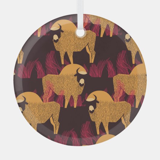 Bison High Grass: Veldpatroon. Glas Ornament (Voorkant)